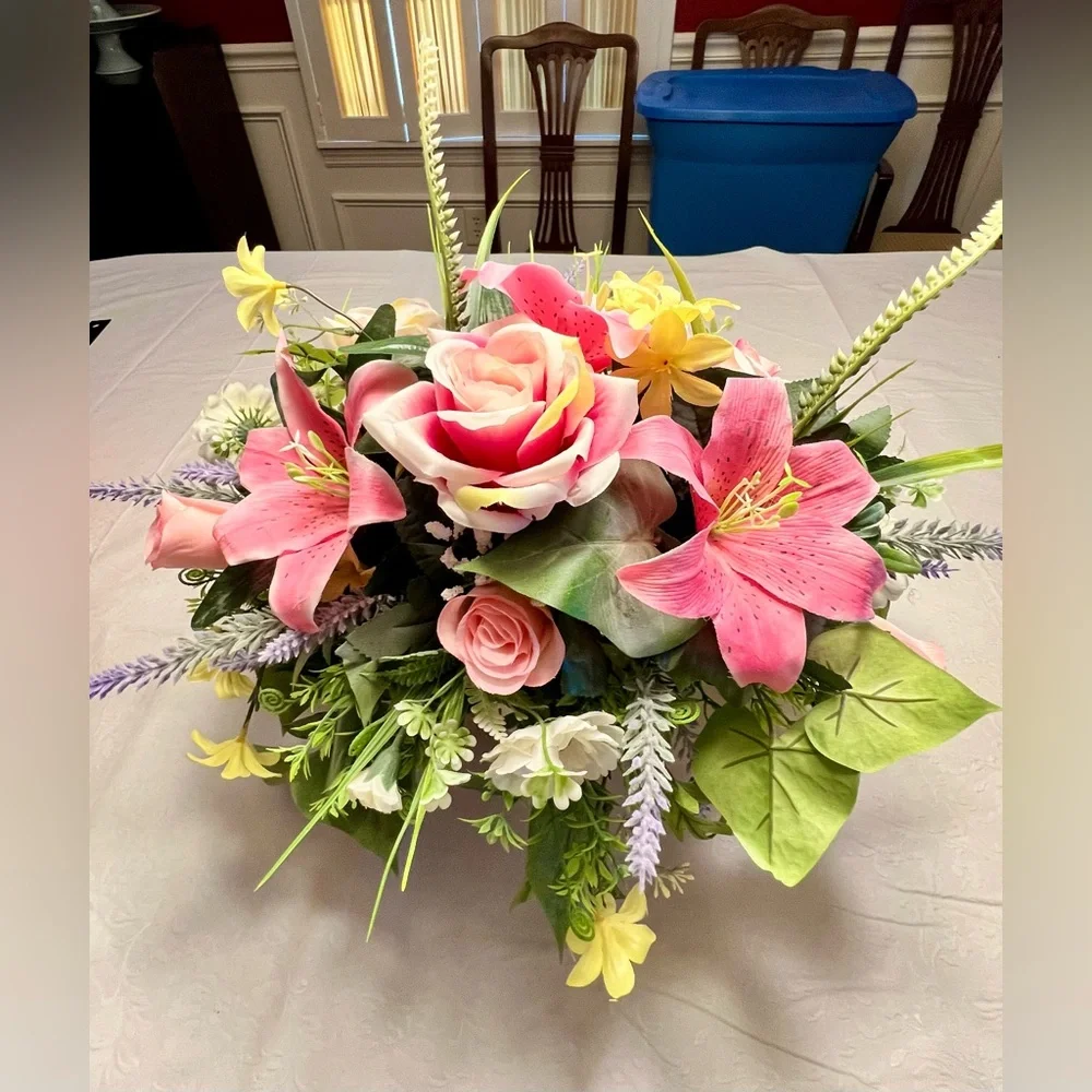 Elegant Faux Floral Centerpiece in Cream Vase